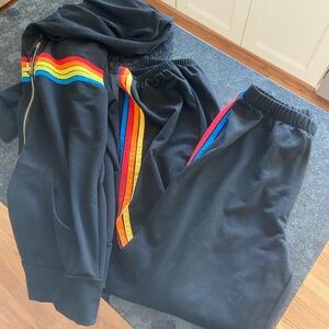 Aviator Nation Black Joggers with Rainbow Stripes